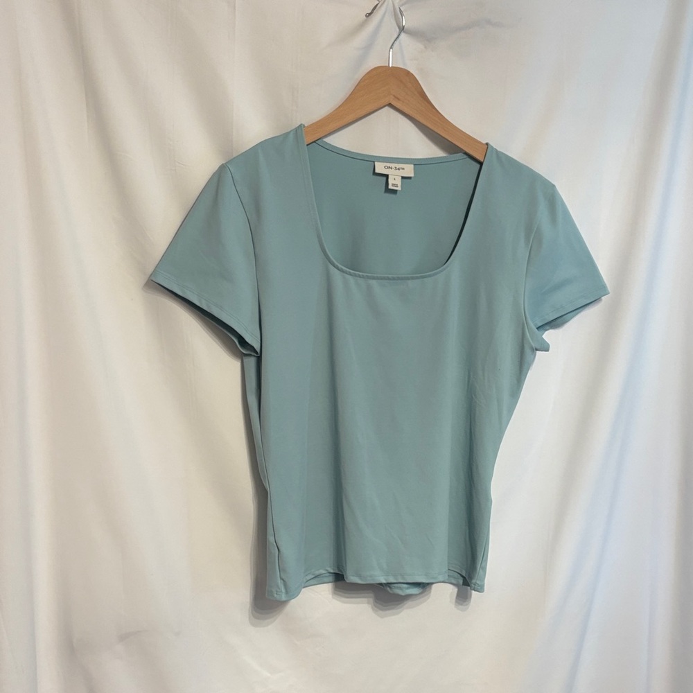 Versatile Ice Blue Short Sleeve Bodycon Shirt SZ L